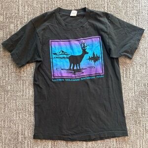 Vintage Lassen Volcanic National Park tshirt, black, neon, buck deer size Medium